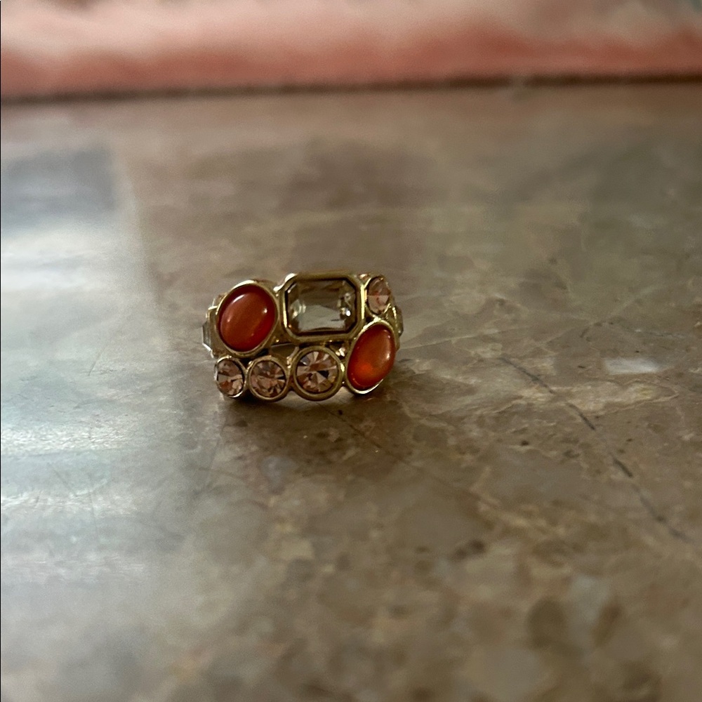 Women's Gold-Tone Ring with Orange and Clear Stones